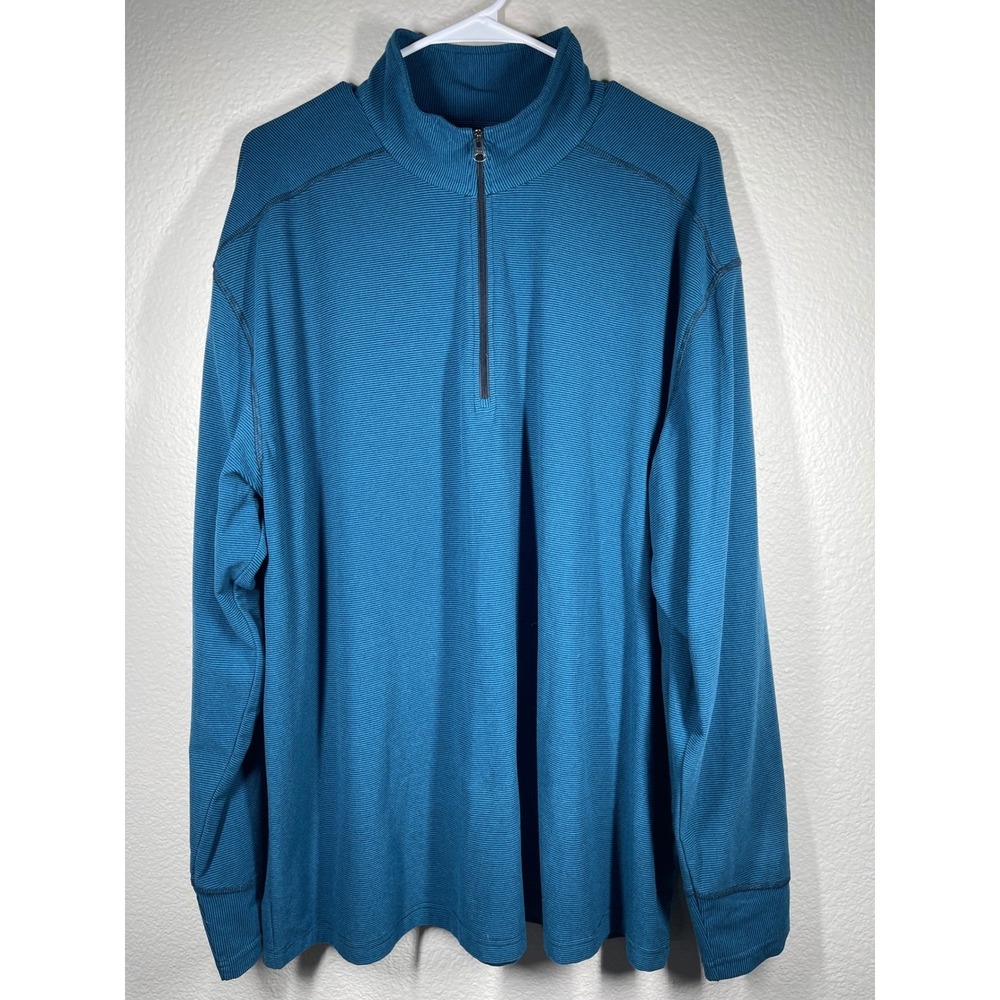 White Sierra Mens XXL 1/4 Zip Pullover Teal Blue Striped Mock Neck Sweatshirt